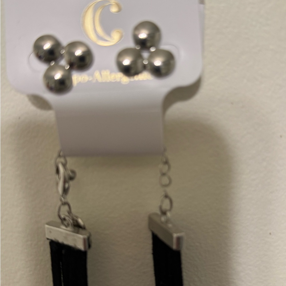 Silver and Black Drop Earrings with Matching Necklace- Unbranded